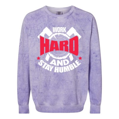 Work Hard And Stay Humble Axe Hatchet Throwing Axe Thrower Gift Colorblast Crewneck Sweatshirt