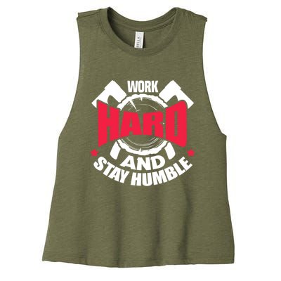 Work Hard And Stay Humble Axe Hatchet Throwing Axe Thrower Gift Women's Racerback Cropped Tank