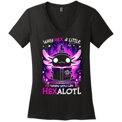 Why Hex A Little When U Can Hex Alotl Axolotl Halloween  Women's V-Neck T-Shirt