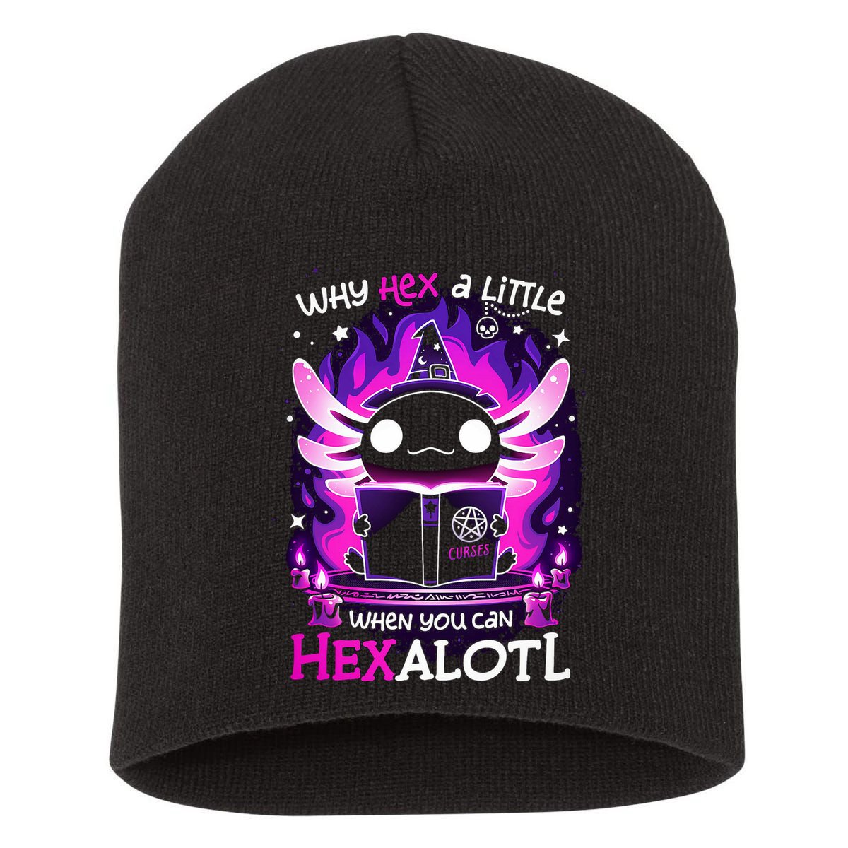 Why Hex A Little When U Can Hex Alotl Axolotl Halloween  Short Acrylic Beanie