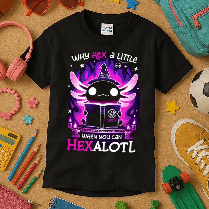 Why Hex A Little When U Can Hex Alotl Axolotl Halloween  Kids T-Shirt