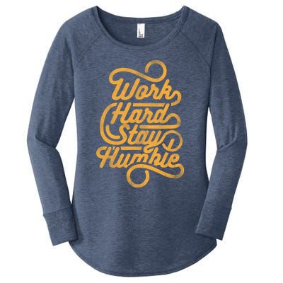 Work Hard And Stay Humble Vintage Distressed Style Funny Gift Women's Perfect Tri Tunic Long Sleeve Shirt