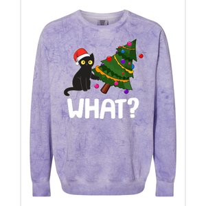 What? Bad Cat Knocking Over Christmas Tree Colorblast Crewneck Sweatshirt