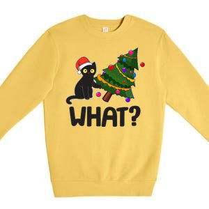 What? Bad Cat Knocking Over Christmas Tree Premium Crewneck Sweatshirt