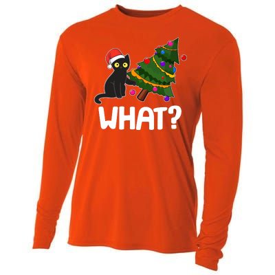 What? Bad Cat Knocking Over Christmas Tree Cooling Performance Long Sleeve Crew