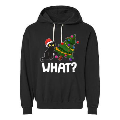 What? Bad Cat Knocking Over Christmas Tree Garment-Dyed Fleece Hoodie