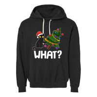 What? Bad Cat Knocking Over Christmas Tree Garment-Dyed Fleece Hoodie