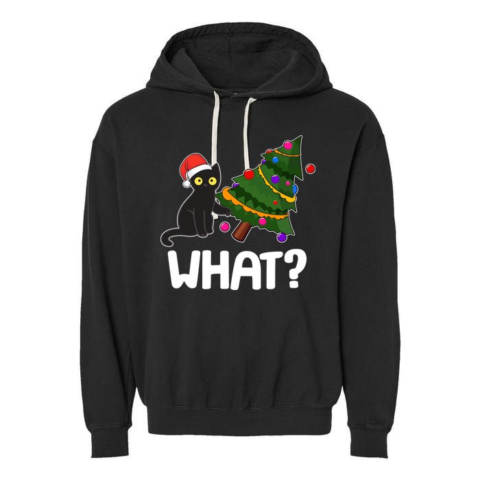 What? Bad Cat Knocking Over Christmas Tree Garment-Dyed Fleece Hoodie