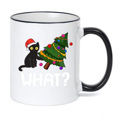 What? Bad Cat Knocking Over Christmas Tree 11oz Black Color Changing Mug