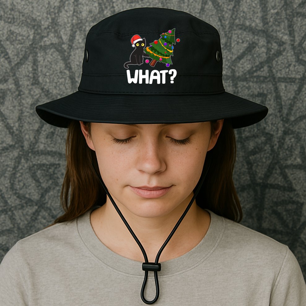What? Bad Cat Knocking Over Christmas Tree Bucket Hat