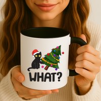 What? Bad Cat Knocking Over Christmas Tree Mug