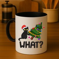 What? Bad Cat Knocking Over Christmas Tree Mug