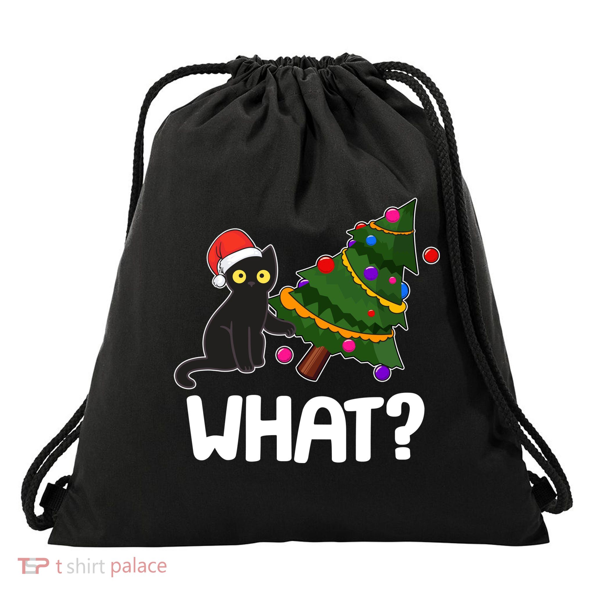 What? Bad Cat Knocking Over Christmas Tree Drawstring Bag