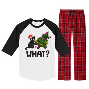 What? Bad Cat Knocking Over Christmas Tree Raglan Sleeve Pajama Set