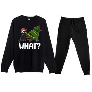 What? Bad Cat Knocking Over Christmas Tree Premium Crewneck Sweatsuit Set