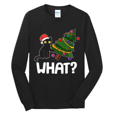 What? Bad Cat Knocking Over Christmas Tree Tall Long Sleeve T-Shirt