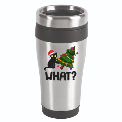 What? Bad Cat Knocking Over Christmas Tree 16oz Travel Tumbler