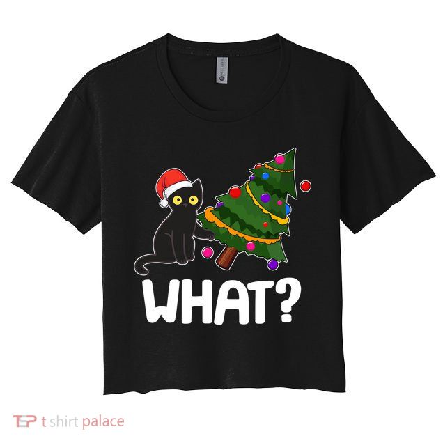 What? Bad Cat Knocking Over Christmas Tree Crop Top