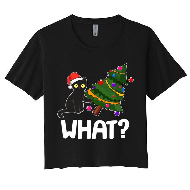 What? Bad Cat Knocking Over Christmas Tree Crop Top
