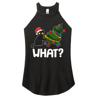 What? Bad Cat Knocking Over Christmas Tree Women's Perfect Tri Rocker Tank