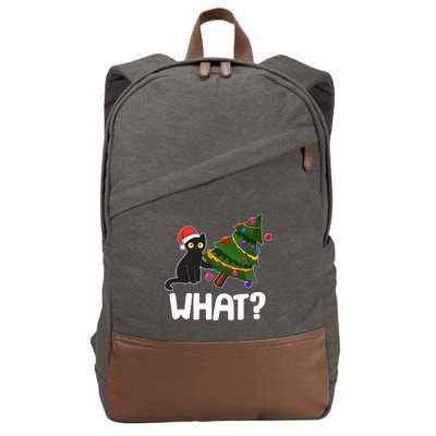 What? Bad Cat Knocking Over Christmas Tree Cotton Canvas Backpack