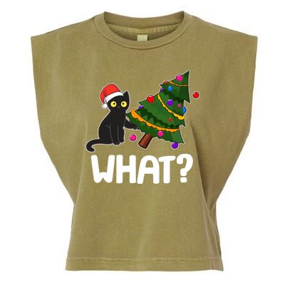 What? Bad Cat Knocking Over Christmas Tree Garment-Dyed Women's Muscle Tee