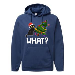 What? Bad Cat Knocking Over Christmas Tree Performance Fleece Hoodie