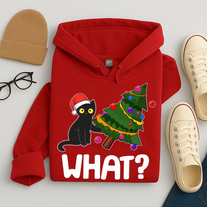 What? Bad Cat Knocking Over Christmas Tree Hoodie