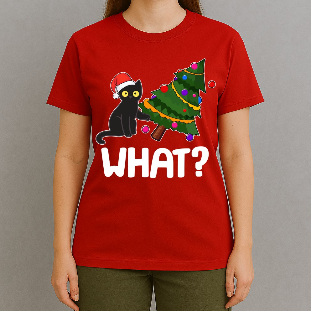 What? Bad Cat Knocking Over Christmas Tree T-Shirt