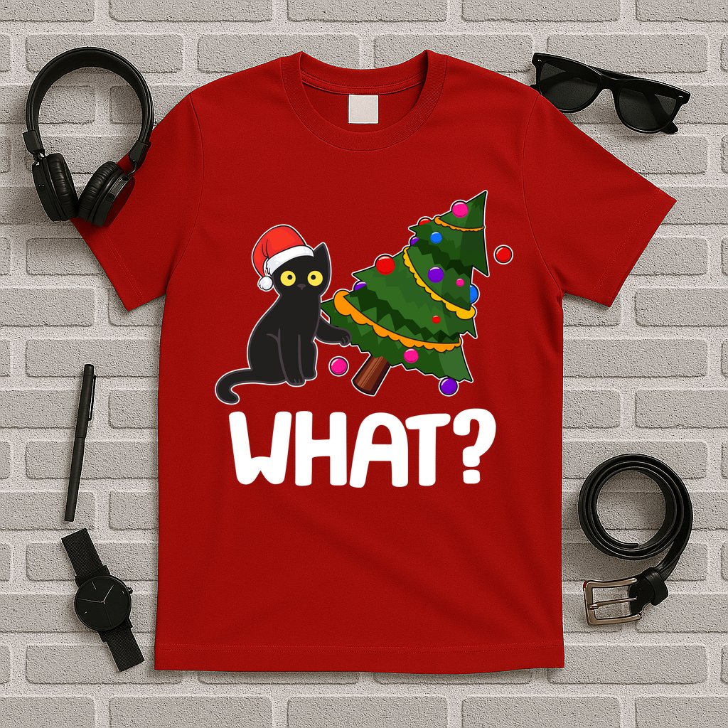 What? Bad Cat Knocking Over Christmas Tree T-Shirt