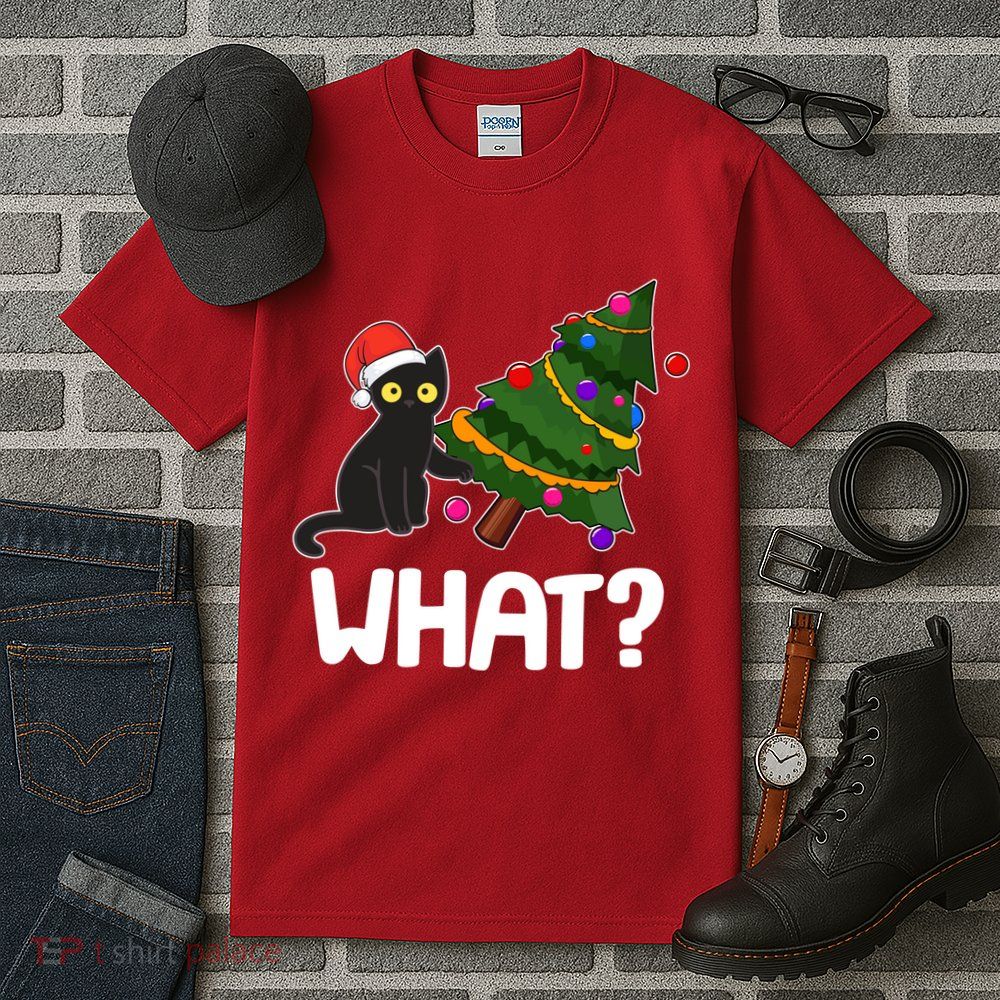 What? Bad Cat Knocking Over Christmas Tree Tall T-Shirt