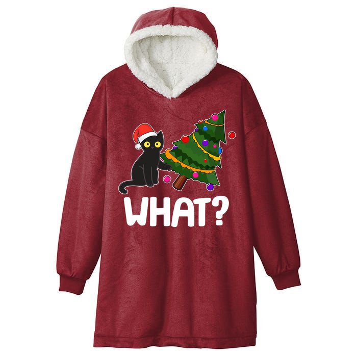 What? Bad Cat Knocking Over Christmas Tree Hooded Wearable Blanket