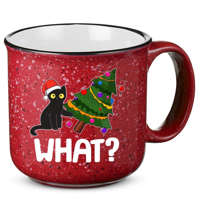 What? Bad Cat Knocking Over Christmas Tree 15oz Campfire Ceramic Mug