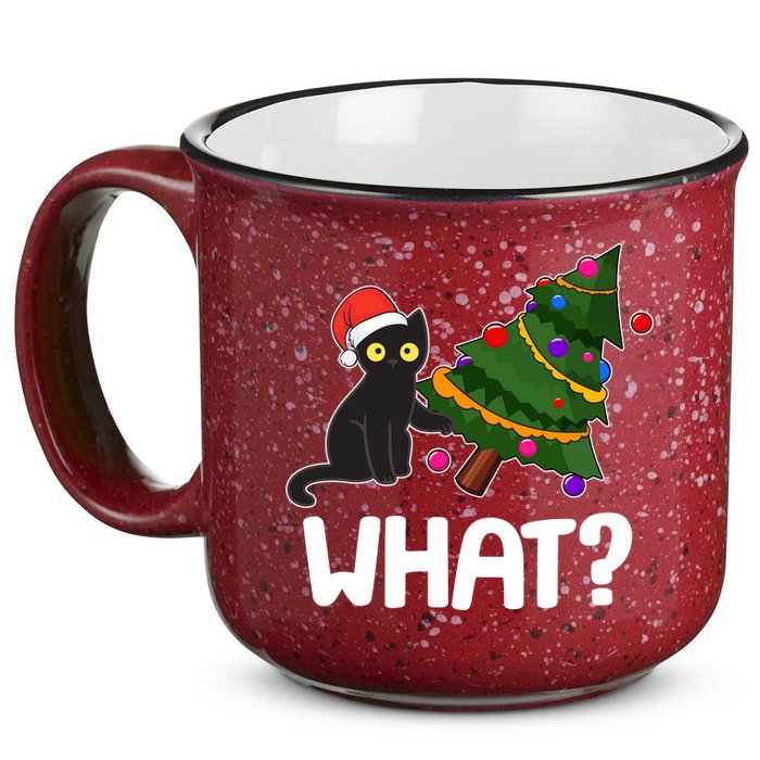 What? Bad Cat Knocking Over Christmas Tree 15oz Campfire Ceramic Mug