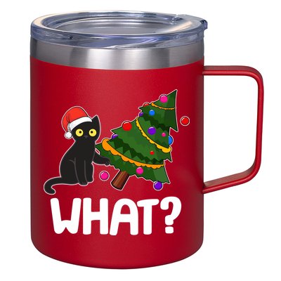 What? Bad Cat Knocking Over Christmas Tree 12oz Stainless Steel Coffee Mug