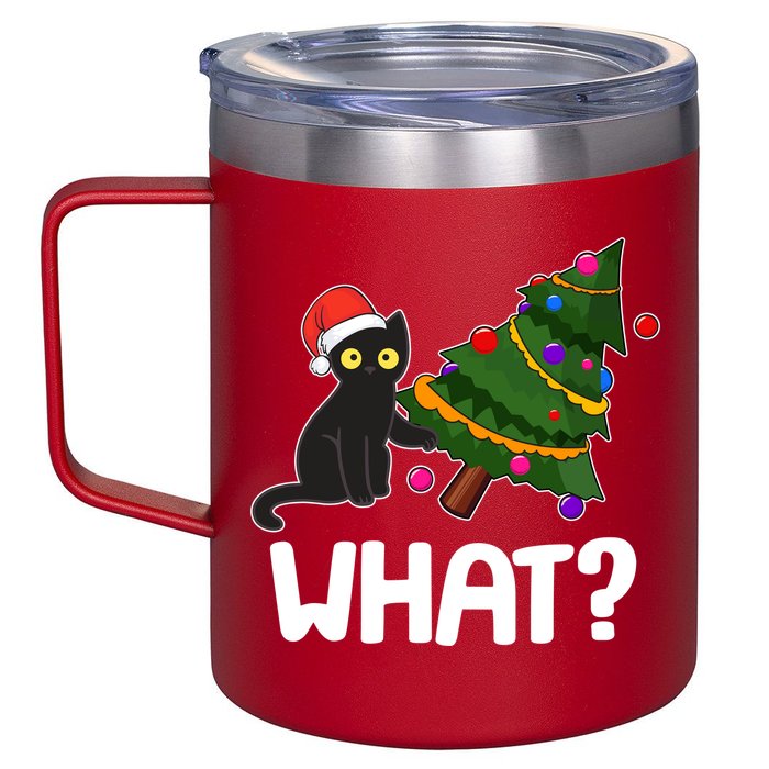 What? Bad Cat Knocking Over Christmas Tree 12oz Stainless Steel Coffee Mug