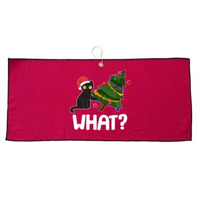 What? Bad Cat Knocking Over Christmas Tree Large Microfiber Waffle Golf Towel