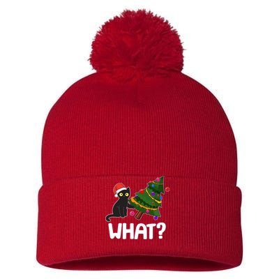 What? Bad Cat Knocking Over Christmas Tree Pom Pom 12in Knit Beanie