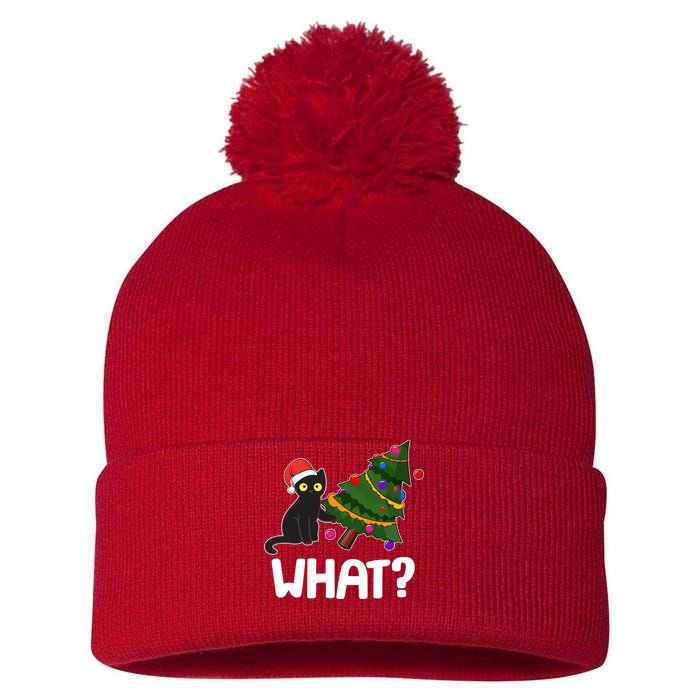 What? Bad Cat Knocking Over Christmas Tree Pom Pom 12in Knit Beanie
