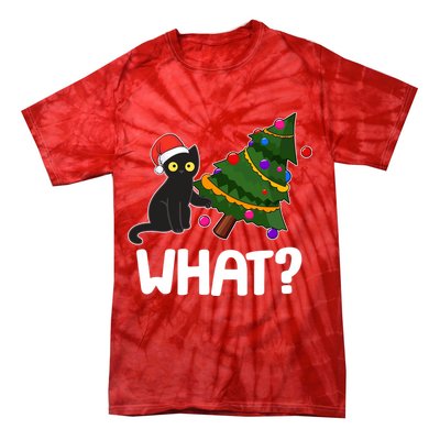 What? Bad Cat Knocking Over Christmas Tree Tie-Dye T-Shirt