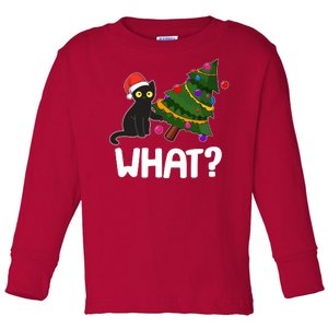 What? Bad Cat Knocking Over Christmas Tree Toddler Long Sleeve Shirt