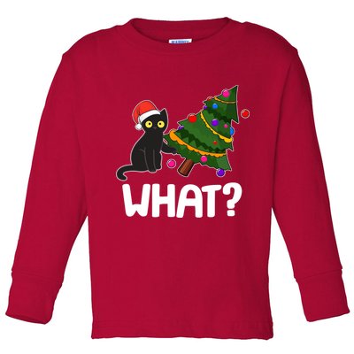What? Bad Cat Knocking Over Christmas Tree Toddler Long Sleeve Shirt