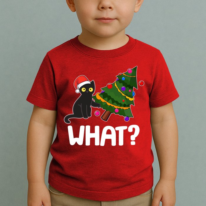 What? Bad Cat Knocking Over Christmas Tree Toddler T-Shirt