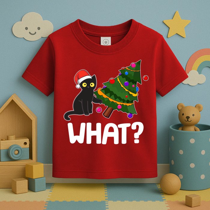 What? Bad Cat Knocking Over Christmas Tree Toddler T-Shirt