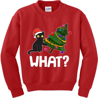 What? Bad Cat Knocking Over Christmas Tree Kids Sweatshirt