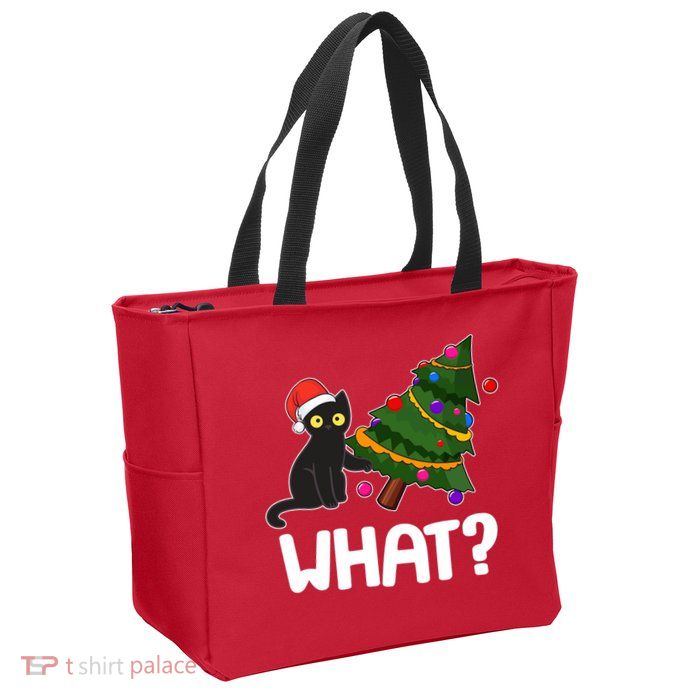 What? Bad Cat Knocking Over Christmas Tree Zip Tote Bag