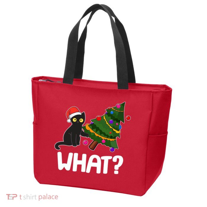 What? Bad Cat Knocking Over Christmas Tree Zip Tote Bag