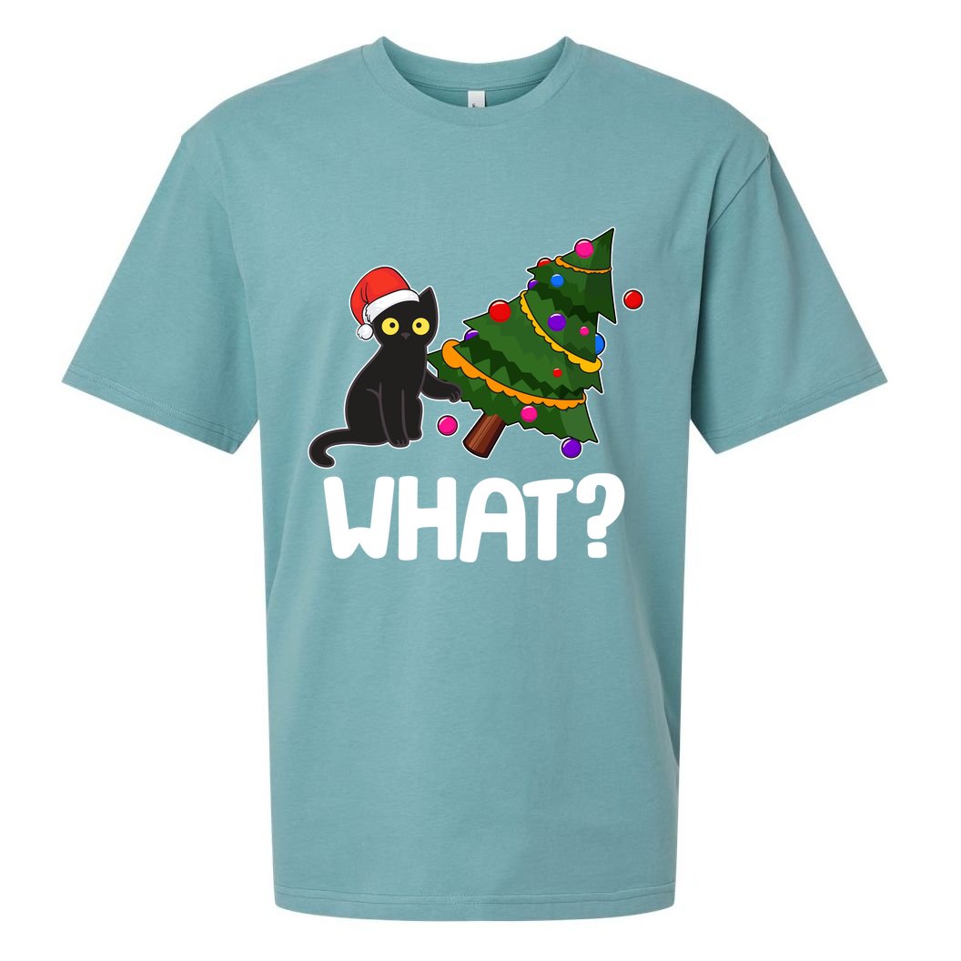 What? Bad Cat Knocking Over Christmas Tree Sueded Cloud Jersey T-Shirt