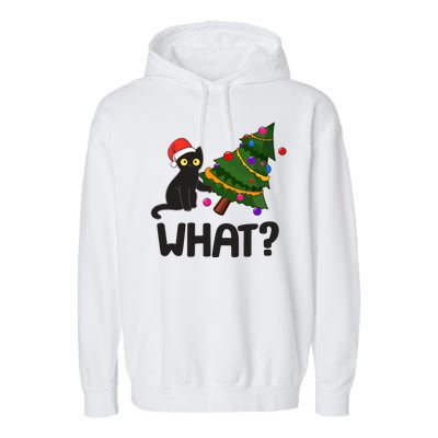 What? Bad Cat Knocking Over Christmas Tree Garment-Dyed Fleece Hoodie