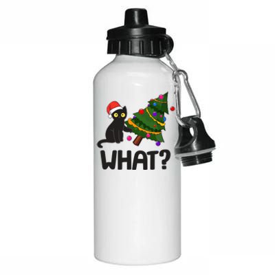 What? Bad Cat Knocking Over Christmas Tree Aluminum Water Bottle 